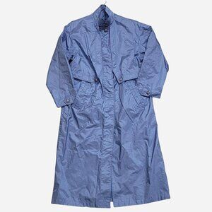Vintage British Mist Trench Coat | Size 14 | Blue w/ Purple Buttons | Shoulder P